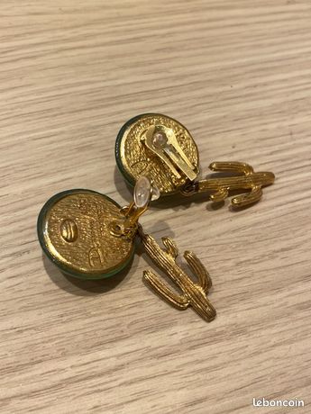 Clips D'oreilles Daum Hilton McConnico - Motif Cactus Et Turquoises - Avec Boîte Et étui D'origine - Bon état Occasion