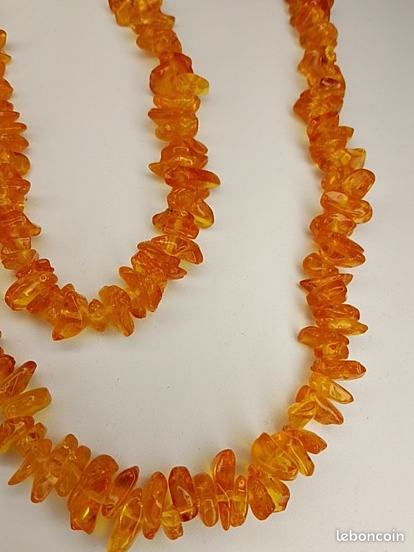 Sautoir (collier Long) Vintage En Ambre De La Baltique Laiteux Naturel - Bijou Ancien Jaune Orangé