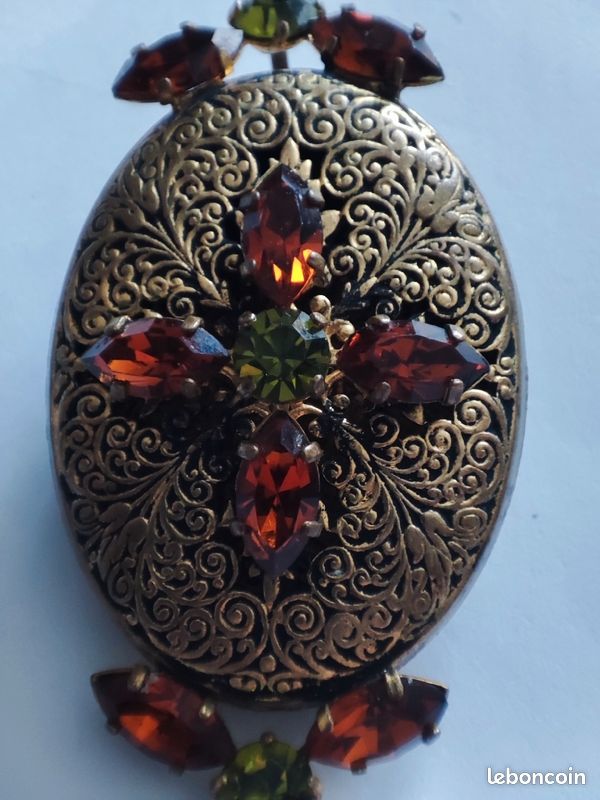Broche Ancienne Années 1940 - Laiton Doré Et Perles - Excellent état - Pièce De Collection Vintage