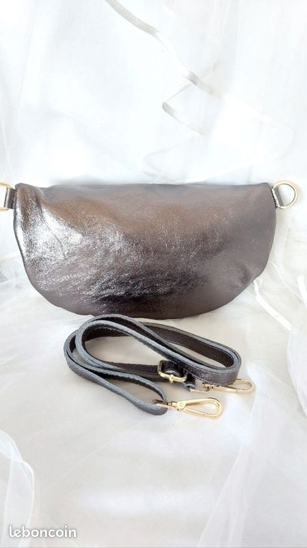 Sac banane cuir gris et porte cartes assorti neuf (image 5)