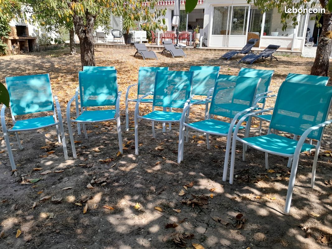 Lot de 10 chaises de jardin blanche et turquoise (image 1)