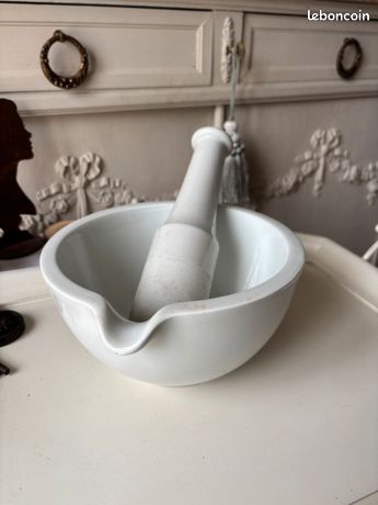 ANCIEN ET RARE MORTIER PILON DE PHARMACIE MEDICAL PORCELAINE DE PARIS