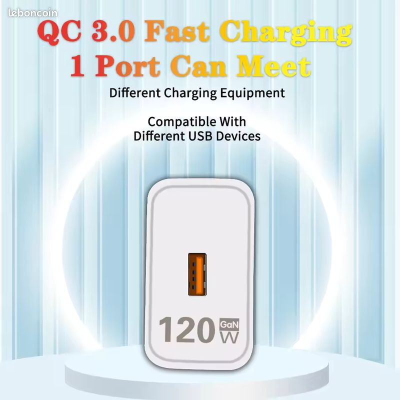 Chargeur super rapide pour Smartphone 120W USB-A et USB-C -NEUF (image 2)