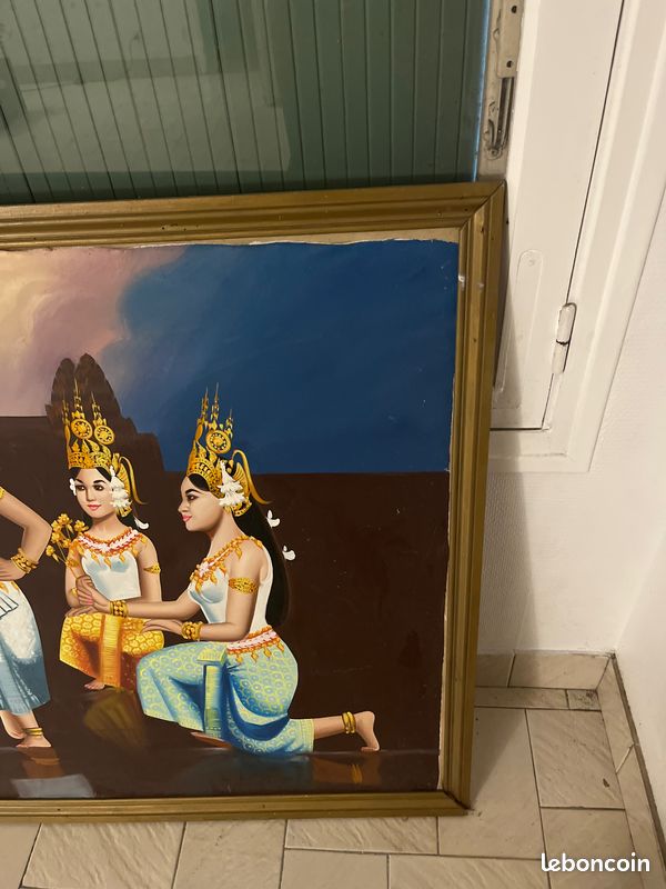 Grand tableau vintage danseuses Apsara & Angkor Vat — 185 x 87 cm (image 2)