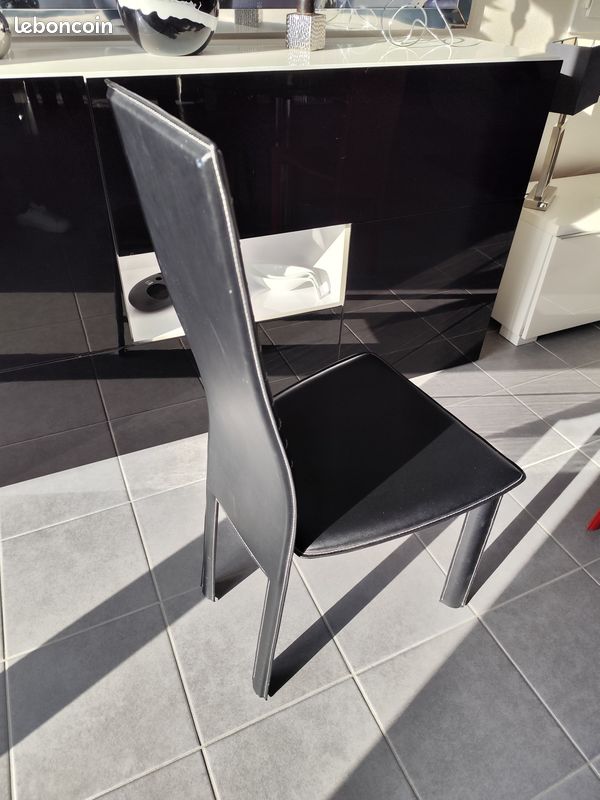 4 Chaises en cuir véritable noir (image 2)