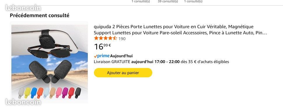 KGDUYC 2 Pièces Porte Lunettes Voiture Cuir - Clip Visière Magnétique Pour Lunettes De Soleil, Carte, Ticket - Accessoire Intérieur Auto Noir