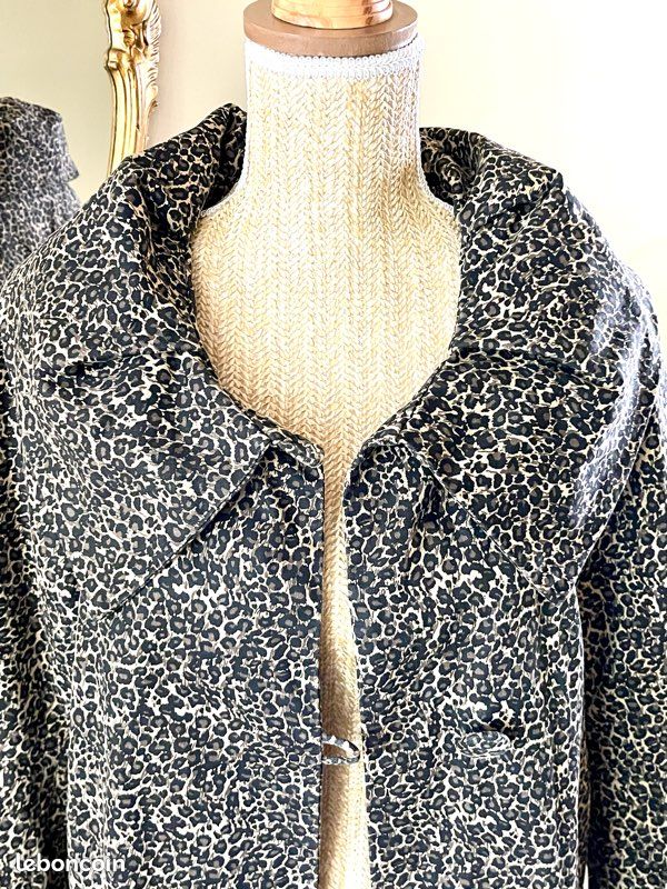 Veste trench léopard marron noir (image 8)