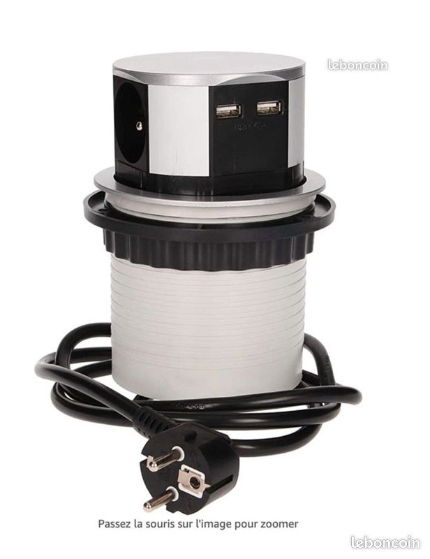 ORNO AE-1342 Bloc Multiprise Encastrable Escamotable, 3 Prises + 2X USB, 3680W Max, Ø10cm, (image 2)