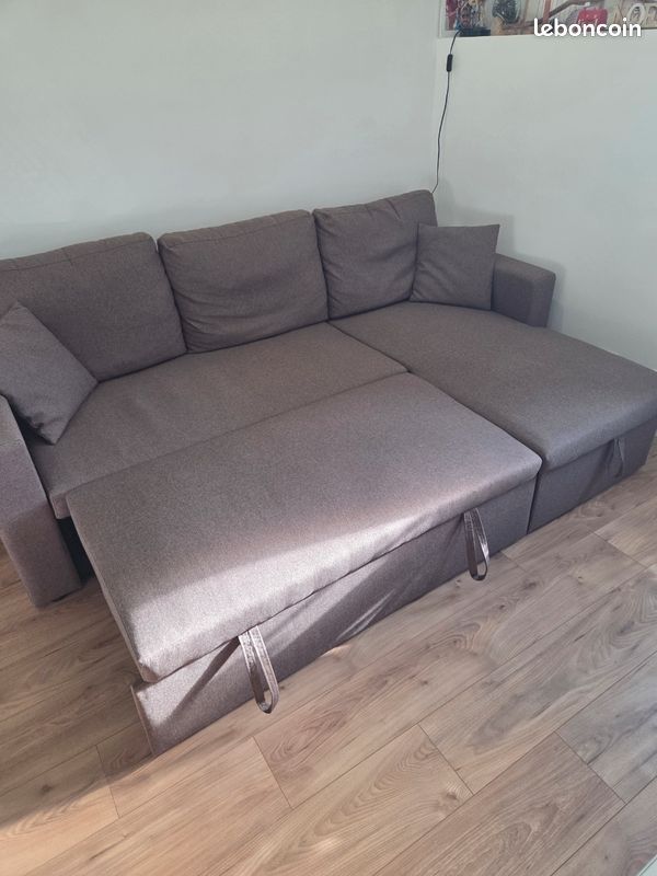 Canapé d'angle convertible en tissu marron (image 3)