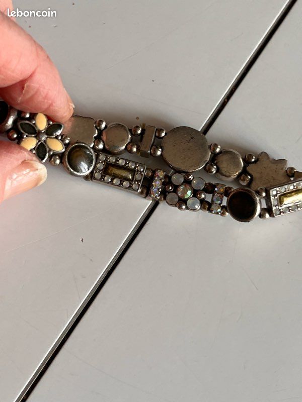 Petit bracelet métal argenté émail et strass (image 7)