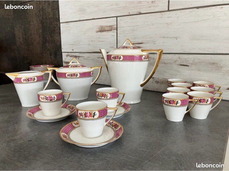 Service à Thé 21 Pièces Pastel Vintage Fanquare - Porcelaine Relief Doré, 6 Tasses Pour Goûter Élégant