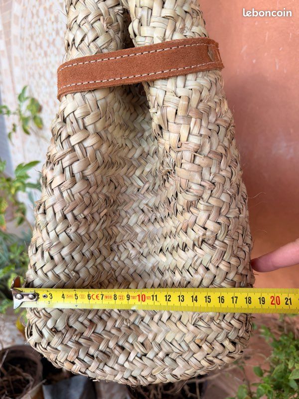 Sac panier marocain cuir & osier – fait main – style bohème chic – bandoulière (image 7)