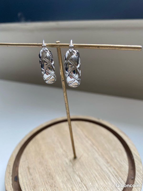 Paire de boucles d’oreille créole plaque argent (image 3)
