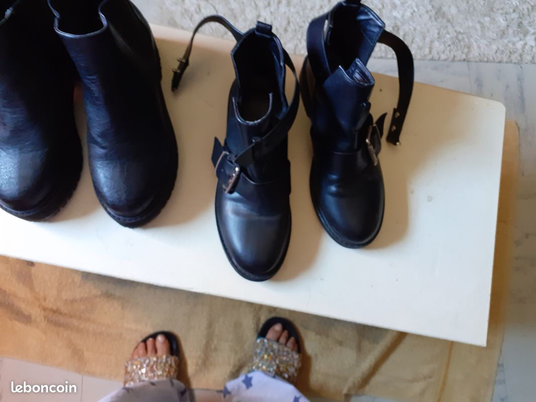 2 paires de bottines noir 1 paire compensées, 1 paire plates (image 7)