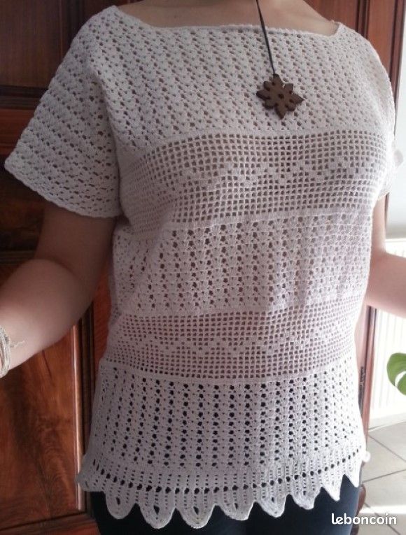 Superbe débardeur BLANC réalisé au crochet T.40/42 _modèle UNIQUE (image 1)