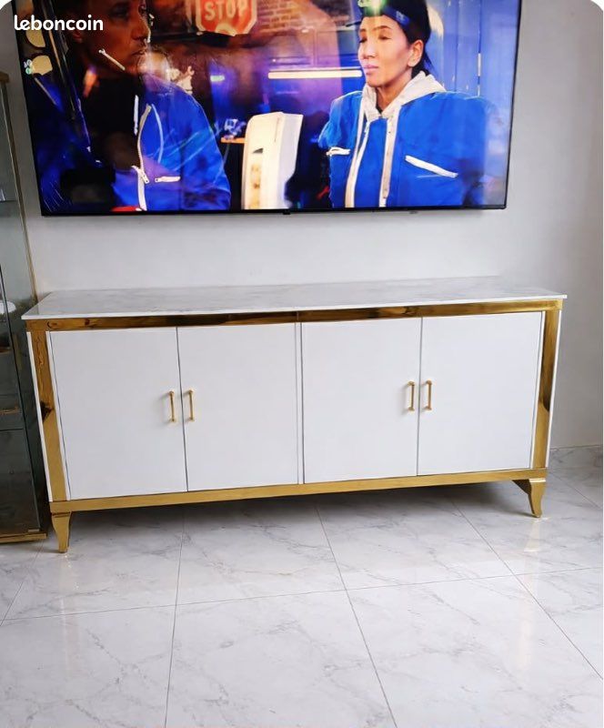 Buffet moderne marbre, blanc & doré (image 4)
