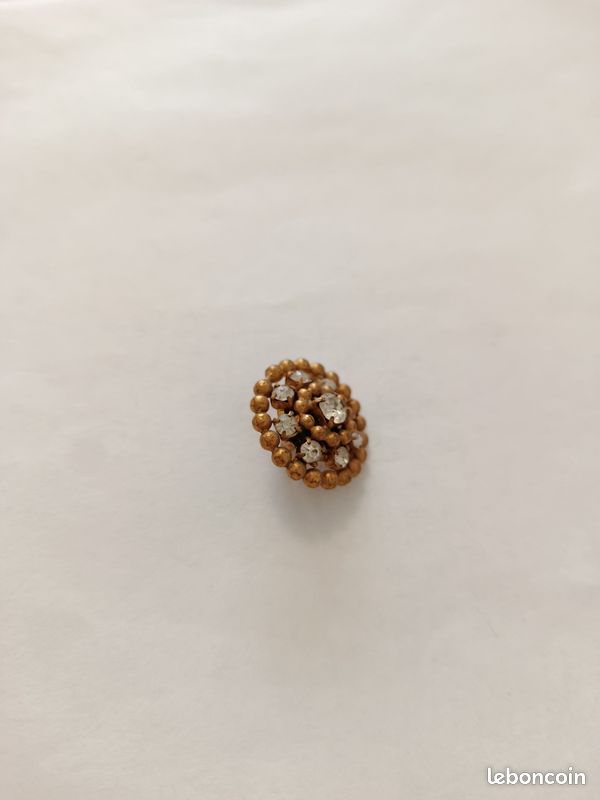 Paire De Boutons De Col Anciens En Laiton Doré, émail Noir Et Strass - État Excellent, Vintage - Occasion