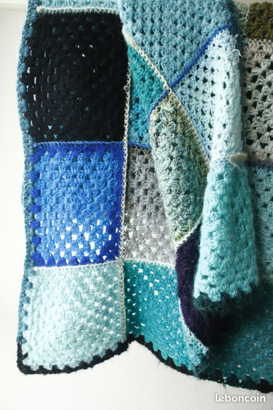 Plaid /jeté de canapé patchwork laine au crochet 170 cm (image 6)