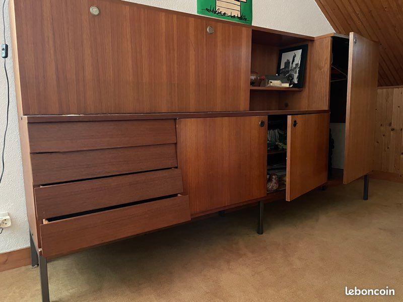 Meuble vintage plaqué teck secrétaire et rangement (image 2)