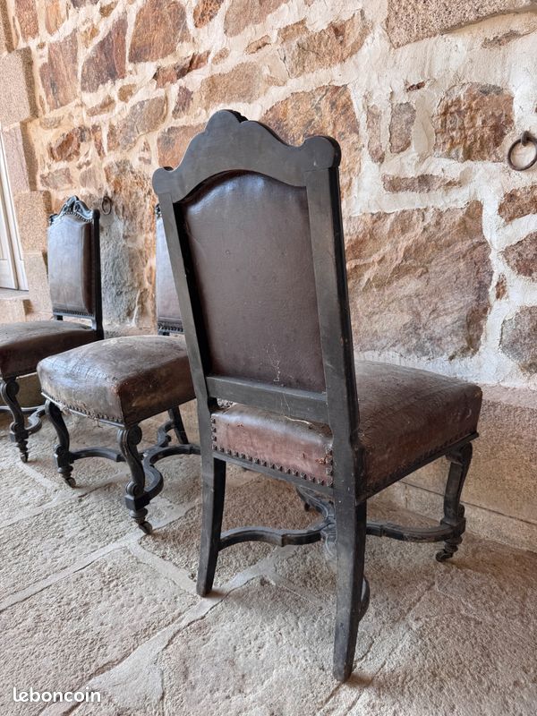 6 chaises anciennes cuir clouté style Henri II (image 2)