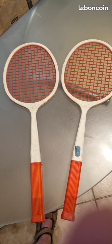 Raquette De Tennis En Plastique Vintage Lotties, Fabrication Française, Couleur Noire, Pour Enfant