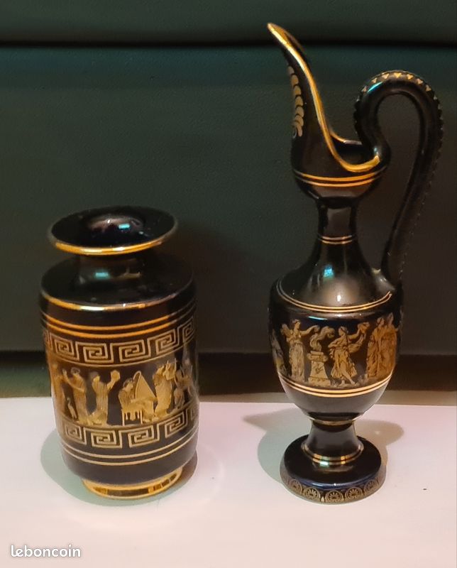 Vase Pichet Décoratif Style Grec Antique - Céramique Noire Faite Main à L'or 24 Carats - Occasion