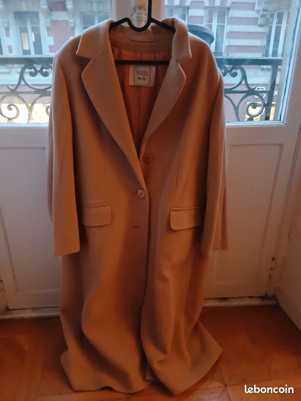 Veste Longue Weill - Taille 46/48 - Vert, Noir, Ocre Rayé - Avec écharpe - Très Bon état