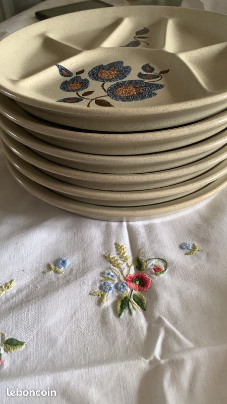 Lot de 6 assiettes à fondue SOLOGNE faïence de saint Amand France (image 3)