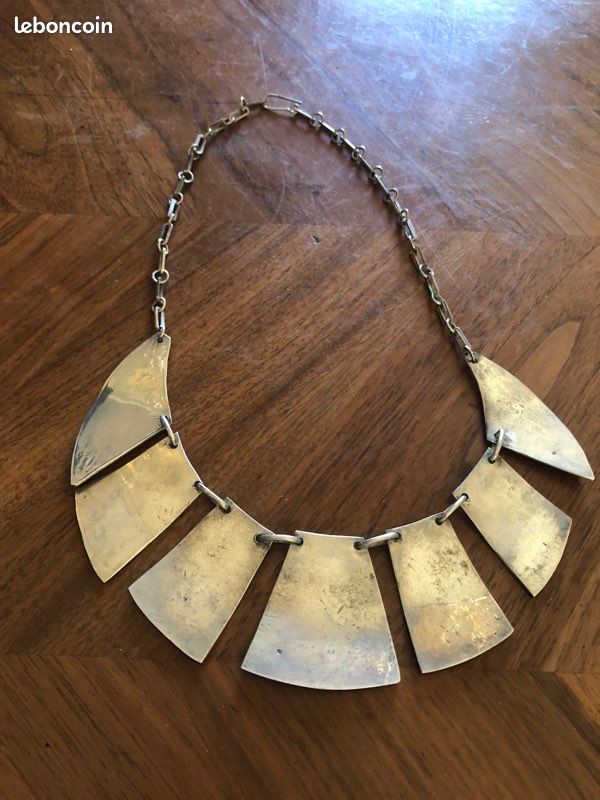 Collier Ancien Ras Du Cou En Argent Massif Style égyptien - Bijou Vintage