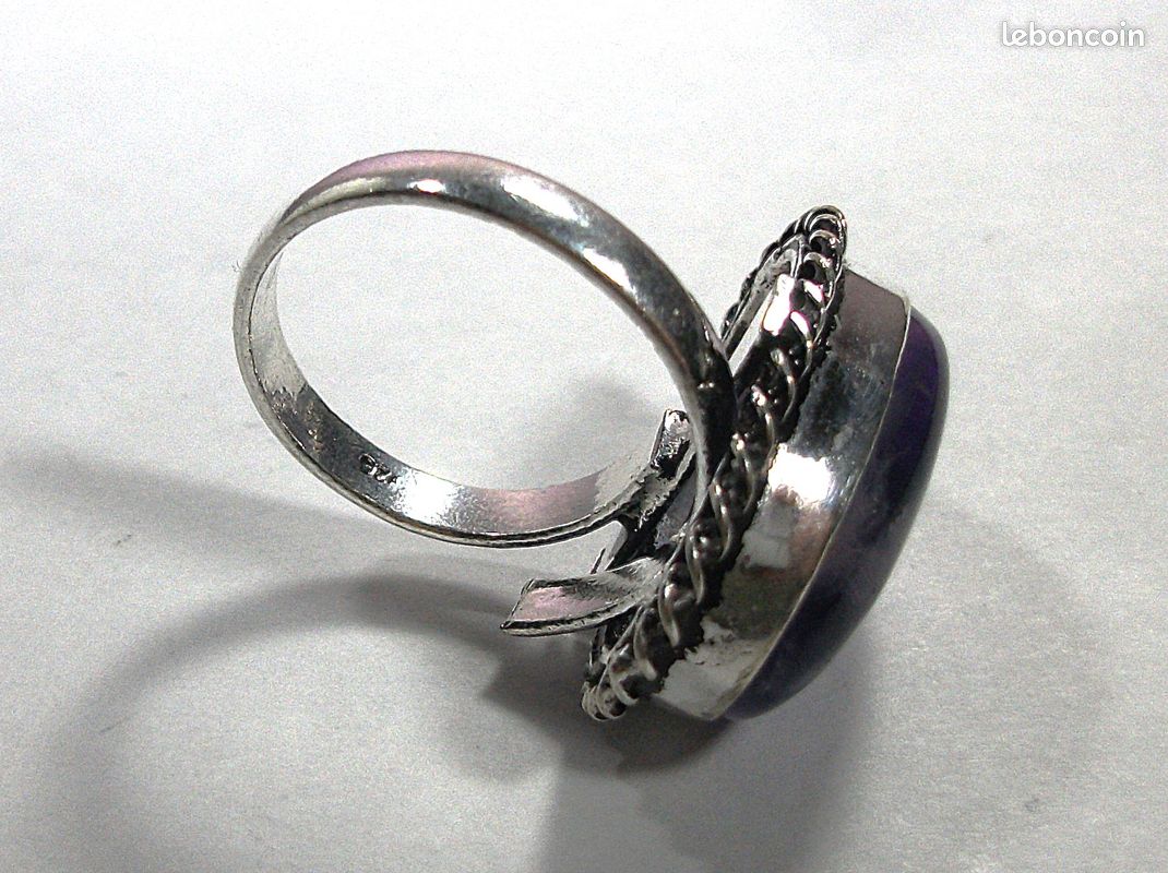 925 Argent Sterling Rond Naturel Améthyste Cocktail Bague Anniversaire