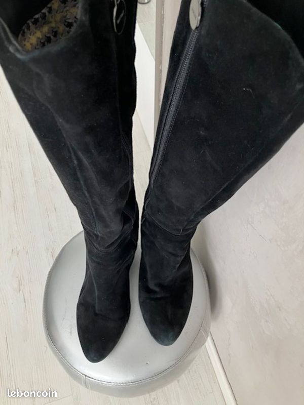 Bottes femme hautes Geox en daim noir à talon (Taille 39) (image 5)