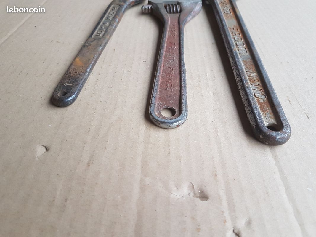 Ancienne Grande Clé à Molette Mécanicien - Outillage Bricolage Vintage - 45 Cm