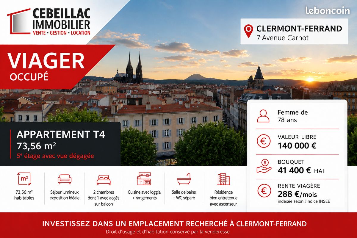 Appartement 3 pièces 74 m² · à Clermont-Ferrand · 74 m² · 41 400 €