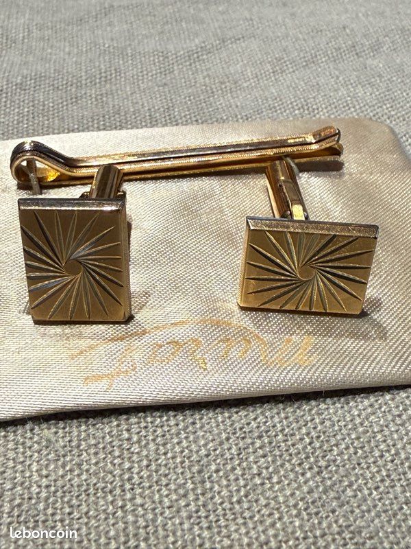 Coffret Boutons De Manchette + Pince à Cravate Vintage Plaque Or ZRT - Occasion Très Bon État