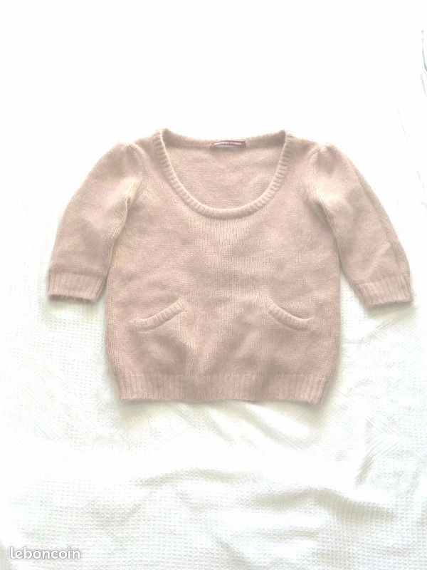 Pull en maille Angora & cachemire & laine couleur beige & rose - Taille M (image 18)