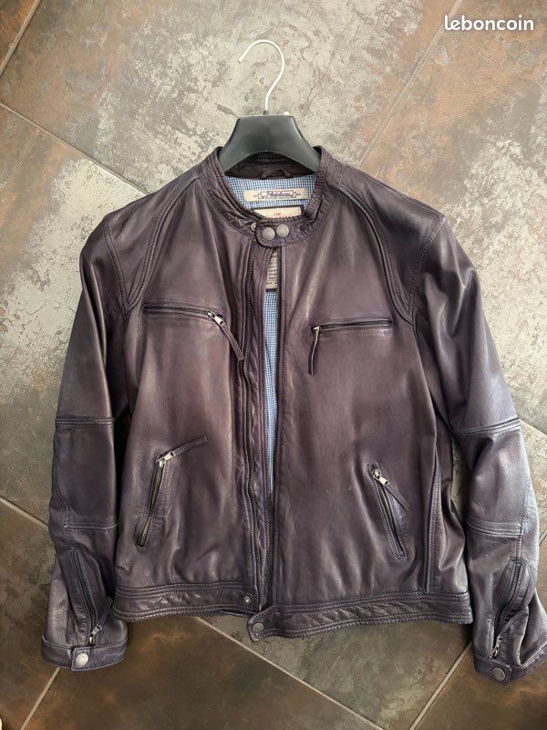 Blouson en cuir bleu marine Redskins homme taille XL (image 1)