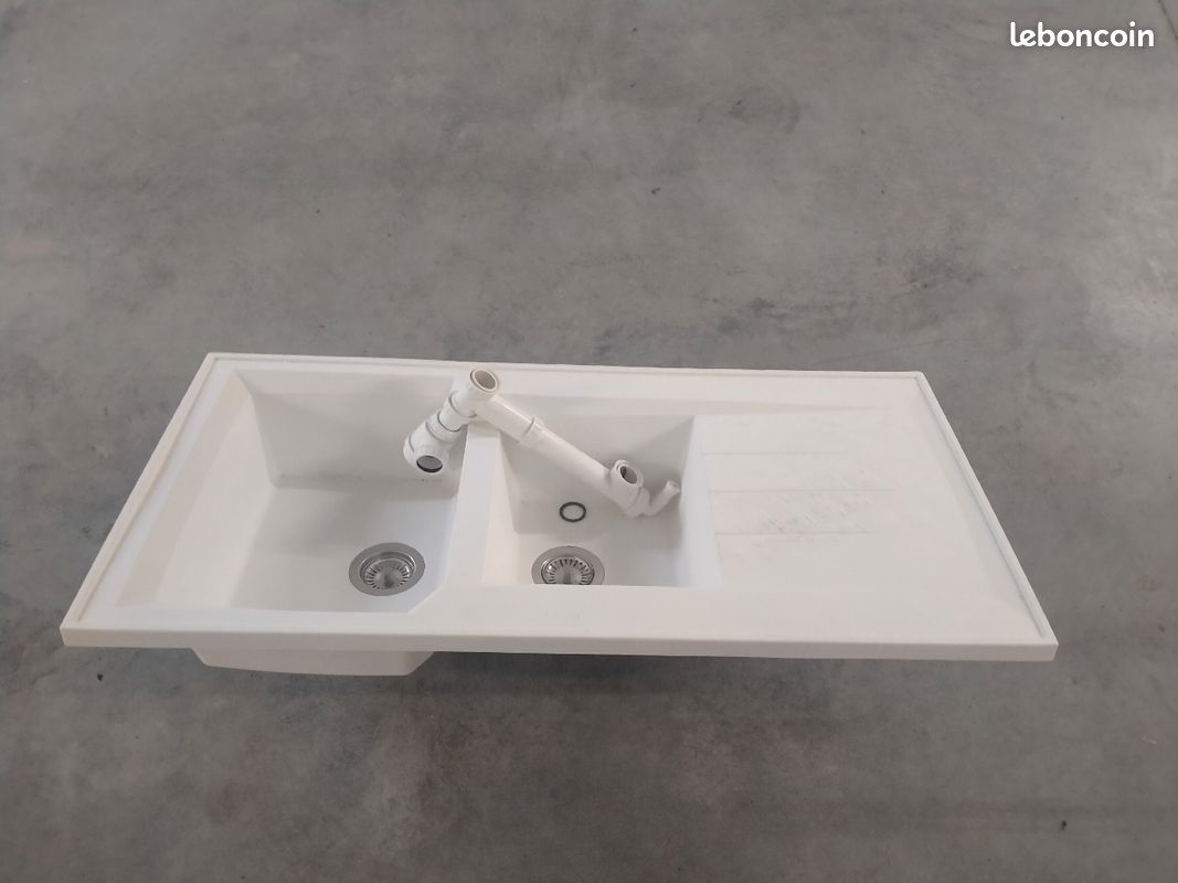 Evier double vasques avec bondes et syphon + robinet Grohe (image 2)