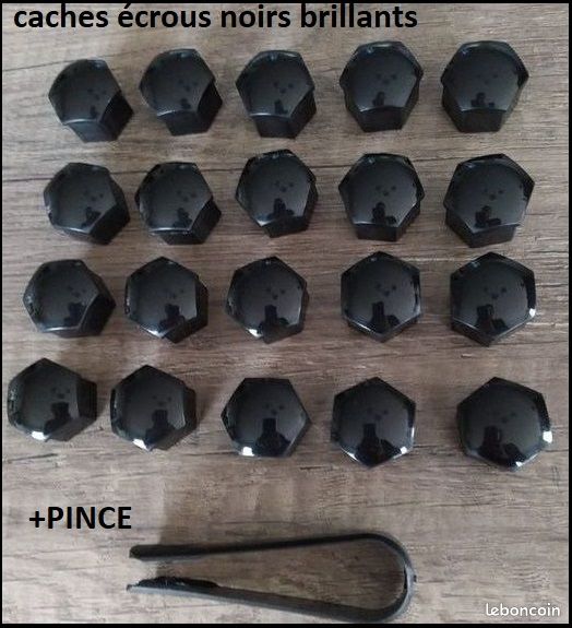 Kit de 20 caches écrous noirs brillants avec pince (image 3)