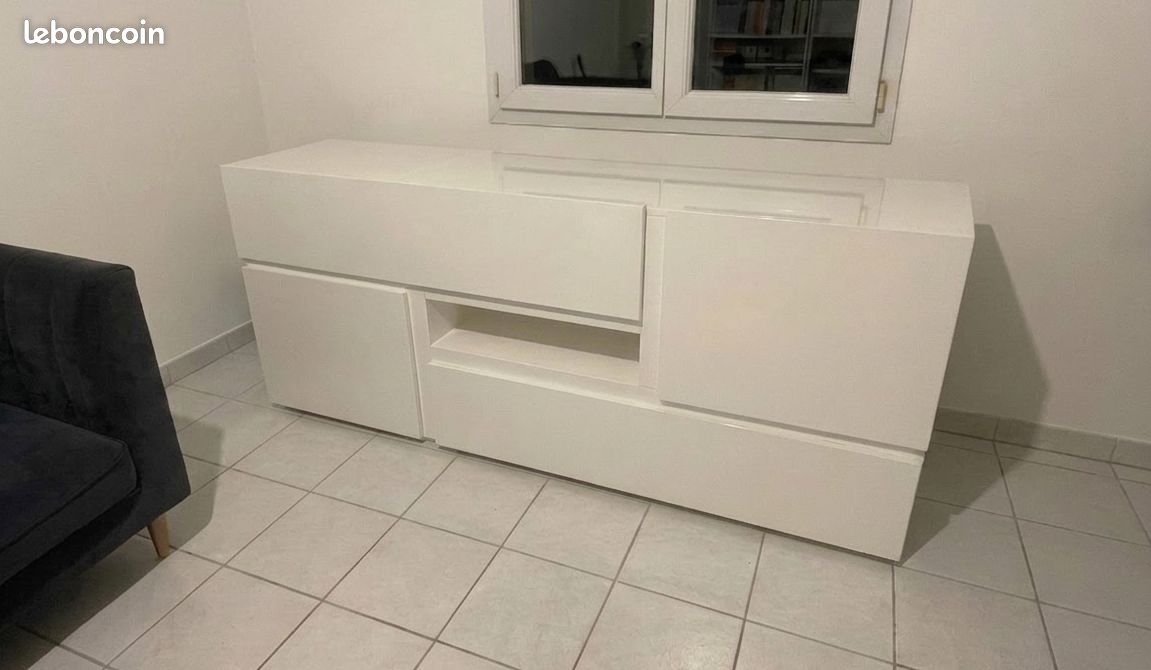 Buffet design GUAL blanc laqué LED 195cm (image 1)
