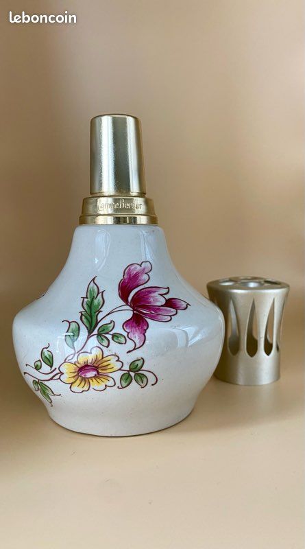 Limoges Porcelain Berger Lamp R - P.I Floral decor White Ceramic/Metal - Sold