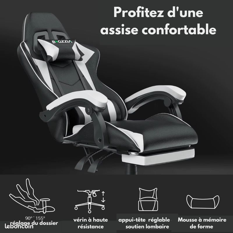 Chaise Gamer PLAYER Ergonomique - Noir, Supporte 150 Kg