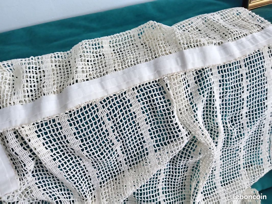 Rideau maille crochet fait main coton écru (image 5)