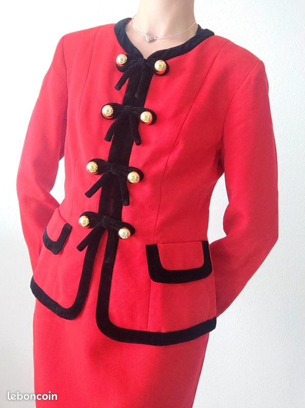 Ensemble Tailleur Moschino Cheap And Chic - Veste Et Jupe Rouge/ Noir, Laine Et Velours - Taille M