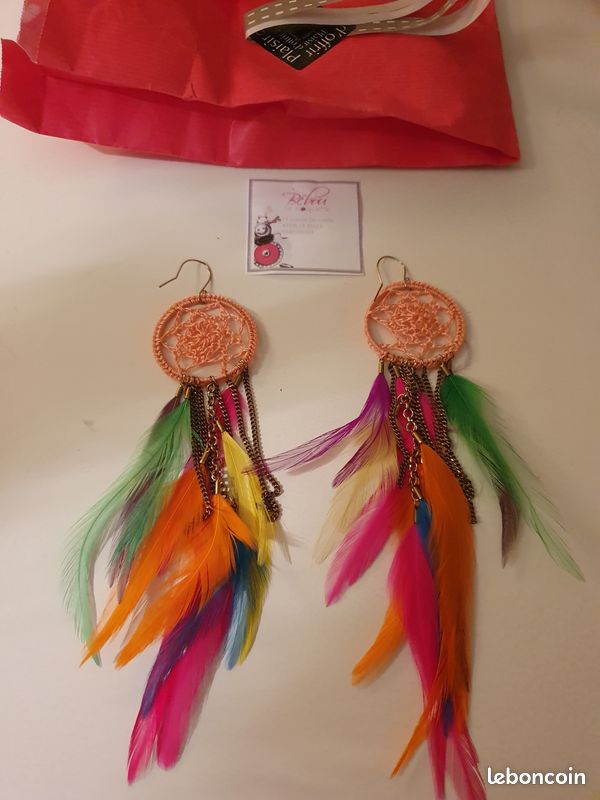Boucles d'oreilles Attrape-rêve arc-en-ciel (image 1)