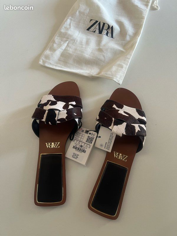 Sandales Zara Femme En Daim Marron - Taille UK 4 - Talon Moyen - Occasion
