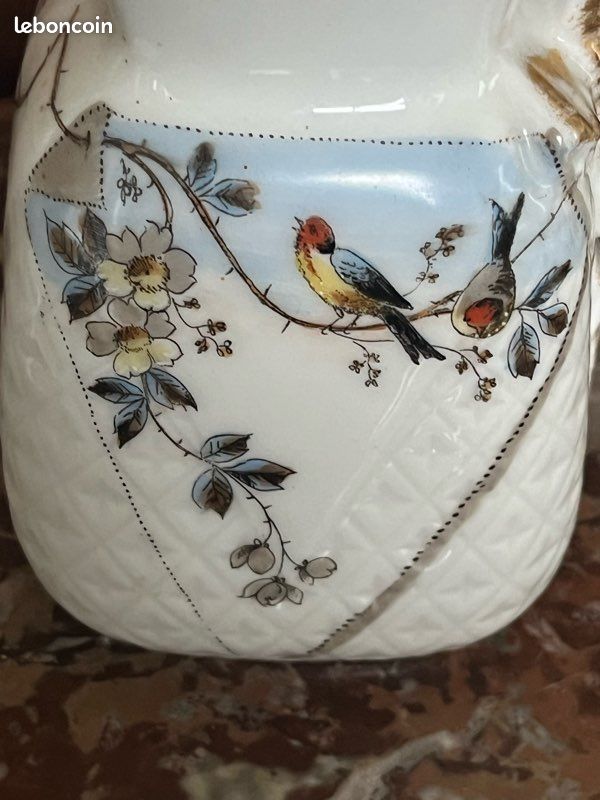 Pot à lait ancien porcelaine de Paris décor d’oiseaux et fleurs polychromes (image 4)