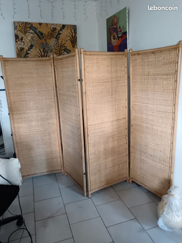 Paravent vintage en rotin (image 1)
