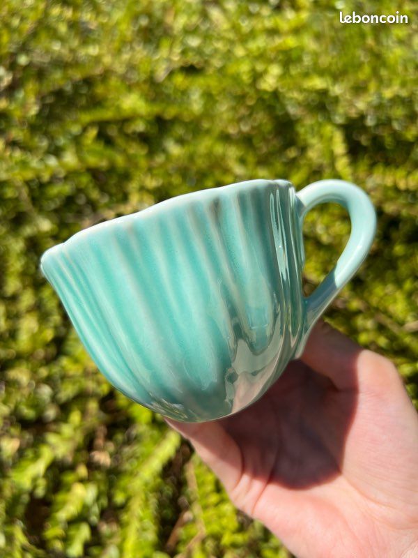 🩵 Service 2 tasses + 2 sous-tasses turquoise en céramique El Corte Inglés (image 6)