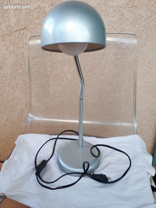 Lampe bureau industriel, métal gris, vintage. TBE (image 3)