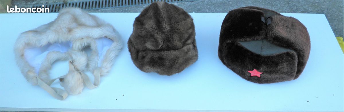 Lot 3 chapeaux / bonnets en fausse fourrure - Vintage (image 1)